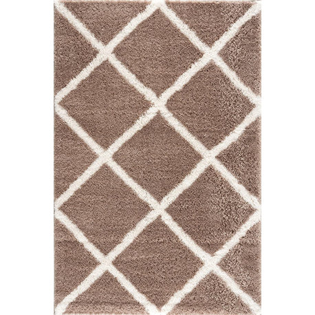 Rug Branch Contemporary Boho Shag Brown White Indoor Area Rug - 8'x10'