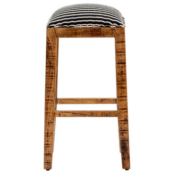 Home Square Wood Striped Barstool in Black and White - Set of 2