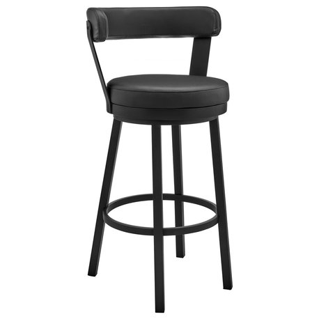 Kobe 26" Swivel Bar Stool, Black Finish and Black Faux Leather