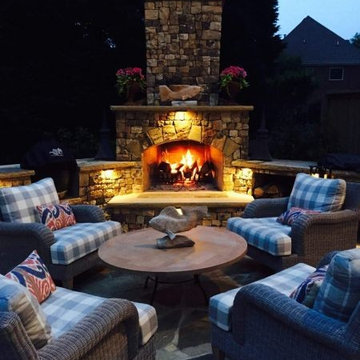 Back Patio With Stone Fireplace