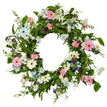 WORTH IMPORTS - 22" Spring Daisy Wreath On Natural Twig Base - Add the perfect colorful touch of Spring to your deco with this lovely wreath. It is detailed with daisies and green leaves sitting on a natural twig base. Place it on a door, wall or mantle.