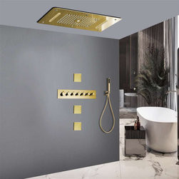 Led Mist Rainfall Shower System, Hand Shower and Jetted Body Sprays, Gold Polish - Showerheads And Body Sprays