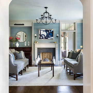Blue Living Room with Fireplace