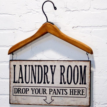 Wood Hanger With Metal "Laundry" Sign