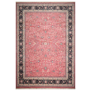 11'7''x16'3'' Hand Knotted Wool Kashan Oriental Area Rug Pink, Blue