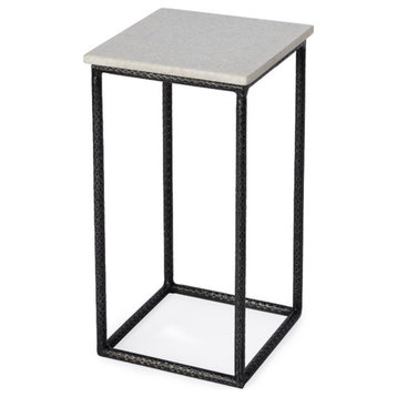 Bowery Hill Modern Metal Marble and Iron Accent Table - White and Black
