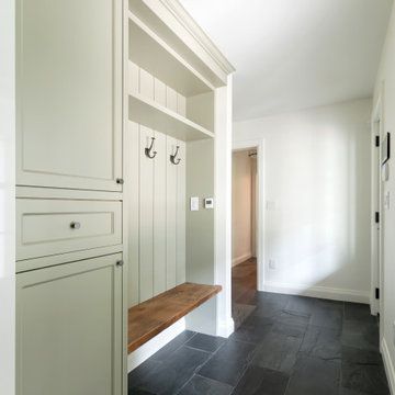 Mudroom Lockers with Live Edge Bench | V-Groove Panelling, Slate — Erin, ON