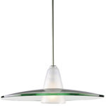 Progress Lighting - Progress Lighting 1-150W Medium Pendant, Brushed Nickel - Contemporary stem-hung one-light pendant with an etched glass cone supporting a heavy curved clear glass shade. Canopy adjusts to sloped ceilings up to 45 degrees w/ 358 degree rotation.