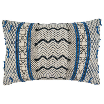 Poly Filled Throw Pillow With Boho Rug Style Design, 16"x24", Blue