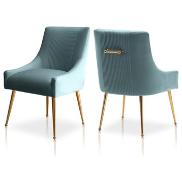 SEYNAR Modern Glam Boucle Pleated Velvet Dining Chair, Set of 2, Green