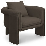 Meridian Furniture - Stylus Boucle Fabric Upholstered Accent Chair, Brown - Provide family, friends, and guests with a comfortably stylish spot to sit with this Stylus boucle accent chair. Modern from top to bottom, this chair features a contemporary design that's well at home in your modern room. This rich brown boucle fabric upholstery is soft and yielding to the body yet durable and tough for everyday use. Plump cushions ensure total support and comfort for your body as you rest and relax.