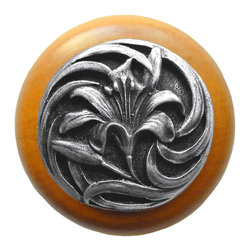 Inviting Home Inc. - Tiger-Lily Maple Wood Knob, Antique-Style Pewter - Cabinet And Drawer Knobs