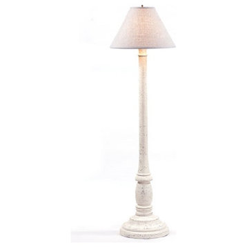 USA Handcrafted Wood Floor Lamp Textured Paint Finish, Vintage White, Linen Shad