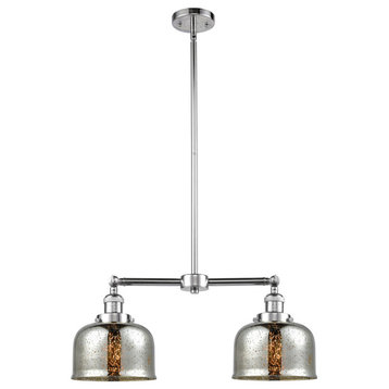 Large Bell 2-Light Chandelier, Polished Chrome, Silver Plated Mercury