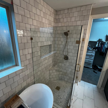 White & Gray Master Bathroom at Woodforest