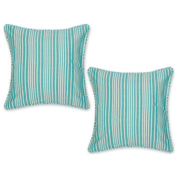 Bright Blue Chambray Stripe Recycled Cotton Pillow Cover 18x18 Set of 2