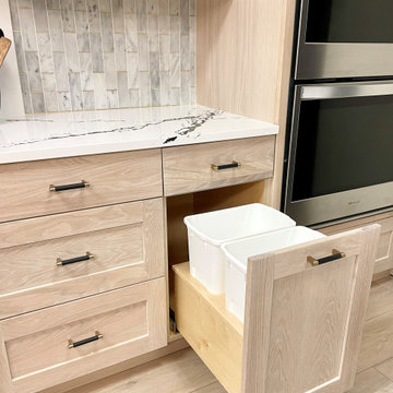 Wynnbrooke White Oak Sand and Linen White Kitchen With Gold Accents