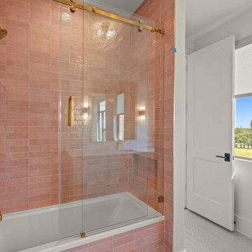 Little Girl's Dream Bath: Pink Zellige Tile & Gold Fixtures