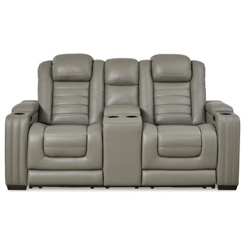 Ashley Furniture Backtrack Leather Power Reclining Loveseat in Light Gray