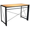 Wood Home Office Folding Table with Metal Support Braces in Brown and Black