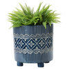 Debossed Stoneware Footed Planter With Pattern, Blue/White