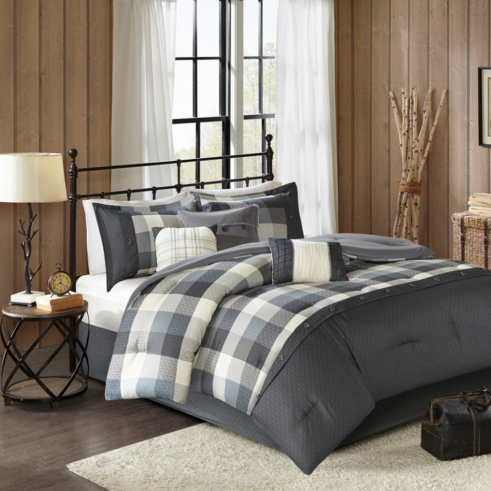 Madison Park Ridge Cabin Farmhouse Buffalo Check Comforter Set, Grey ...