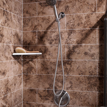 Madiera Granite shower w/ Fairfield simulated tile walls