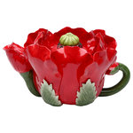 Cosmos Gifts Corp - Poppy Flower Teapot, 6 oz. - Switch out your average teapot for the delicate Poppy Flower Teapot. Made from hand-painted ceramic in bright red and green, this poppy teapot is vibrant and elegant. Holds 6 ounces. Hand wash only.