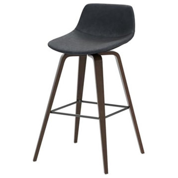 Set of 2 Counter Stool, Faux Leather Padded Seat & Low Back