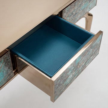 Luxury Stone Inlay Console Table with Three Drawers | Custom Natural Stone Entry