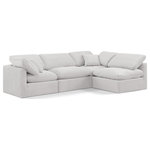 Meridian Furniture - Indulge Upholstered Modular L-Shaped Sectional, Cream, 4-Piece: 2 Armless Chair, 2 Corner Chair, Down Stuffed Velvet - Experience ultimate comfort and style with our cream velvet Indulge Sectional. The luxurious velvet will elevate the aesthetic of any room. This sofa provides ample space for you to relax while its modular build offers the option of unlimited configurations. Whether you're looking to add a stylish element to your living room or a comfortable seating option to your bedroom, this sofa is the perfect choice.