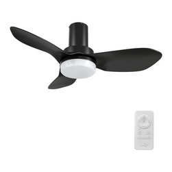 CARRO - CARRO Small Flush Mount Ceiling Fan with Remote and Dim Light Kit for Bedroom, Black, 36" - Ceiling Fans