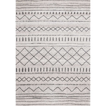 Emma Collection Gray White Tribal Patterned Rug, 5'3"x7'7"