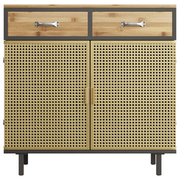 32" Tall Metal 2-door Accent Cabinet with 2-drawer, Gold