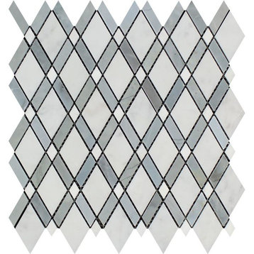 Oriental Polished Lattice Mosaic ( Thassos + Oriental + Blue-Gray)