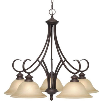 Lancaster 5 Light Chandelier in Rubbed Bronze with Marbled Glass