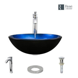 Rene By Elkay R5-5008-R9-7006-C Foil Undertone Glass Vessel Sink with Chrome Ves - Bathroom Sinks