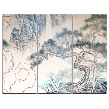 "Chinese Blue Tree Art" Painting Metal Wall Art, 3 Panels, 36"x28"
