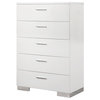 Bowery Hill 5 Drawer Chest in Glossy White and Silver