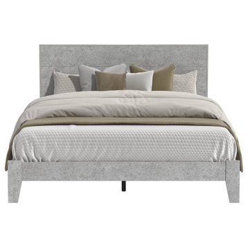 Layton Wood Frame Queen Platform Bed with Headboard, Concrete Gray