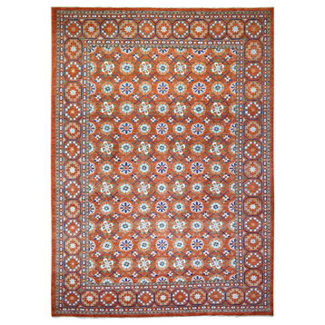 Burnt Orange, Afghan Ersari, Soft Wool Hand Knotted Oriental Rug, 9'9"x13'6"