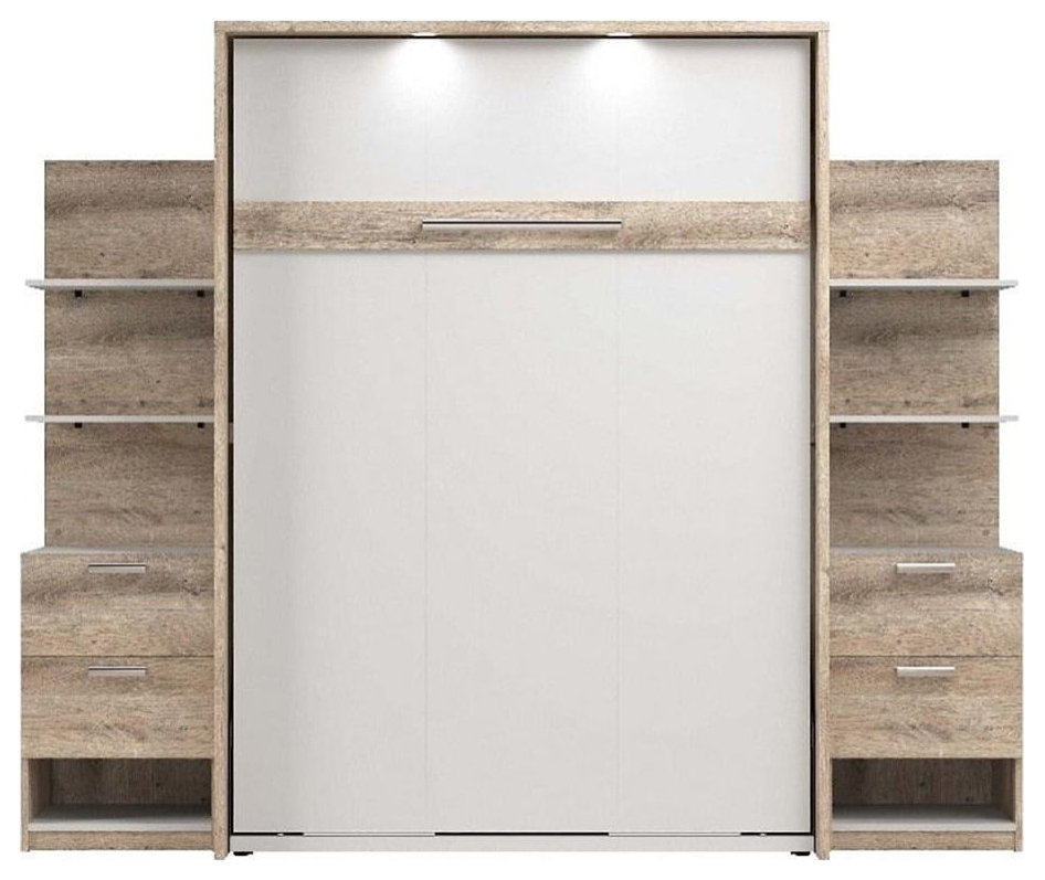 Atlin Designs Modern Wood Queen Murphy Bed w/ Nightstands in Rustic ...