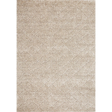 Richmond Collection Beige Carved Rhombus Super Plush Area Rug, 7'10"x11'2"