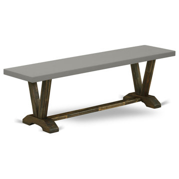 V-Style 15X60, Dining Bench With Distressed Jacobean 418 Leg And Cement Top