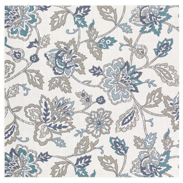 Alfresco Floral Aqua, Taupe Area Rug, 7'3" Square