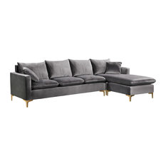 50 Most Por Contemporary Furniture For 2019 Houzz Naomi 3 Piece Velvet Reversible Sectional Gold And Chrome Leg Set Gray