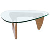 Unique Coffee Table, Sculptural Curved Base With Triangle Glass Top, Walnut