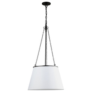 PLY-181P-MB-WH 1 Light Incandescent Pendant, Matte Black w/ White Shade