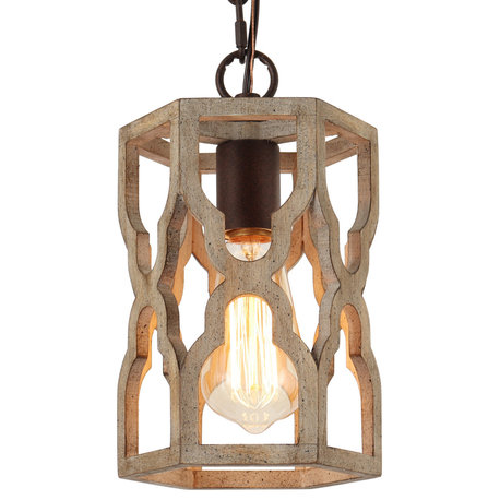 LNC Farmhouse 1-Light Distressed Greyish White Wood Mini Kitchen Pendant Light