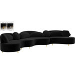 Meridian Furniture - Vivacious Velvet Upholstered 3-Piece Sectional, Black - Give your sitting area a touch of Hollywood glam with this Vivacious velvet sectional. This boudoir-inspired sectional couch offers ample room for your favorite peeps to hand out and relax. Its soft black velvet upholstery adds to its elegant demeanor, and it comes with both gold and chrome legs, so you can put a custom spin on your new sectional. Pillows are included for even more bliss-inducing comfort.